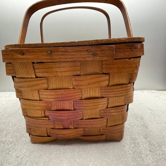 GVUC Vintage 1950s Woven Wood Picnic Basket/Hamper, 2-Handle, 18" x 11" x 8" - Picture 8 of 16